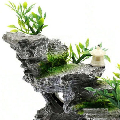 Artificial mountain view stone cave aquarium decoration fish tank decoration, hermit crab hiding place V1192-AZ-W-0764
