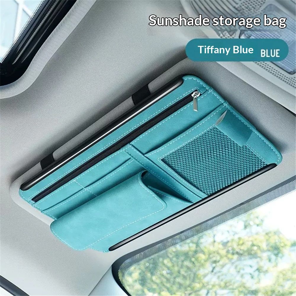 Car Sun Visor Organizer, Soft Leather Surface Eyeglasses Note Card Holder Car Storage Bag, Scratch-Resistant V1192-AZ-W-0772