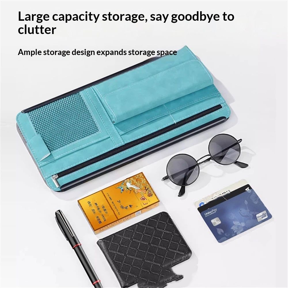 Car Sun Visor Organizer, Soft Leather Surface Eyeglasses Note Card Holder Car Storage Bag, Scratch-Resistant V1192-AZ-W-0772