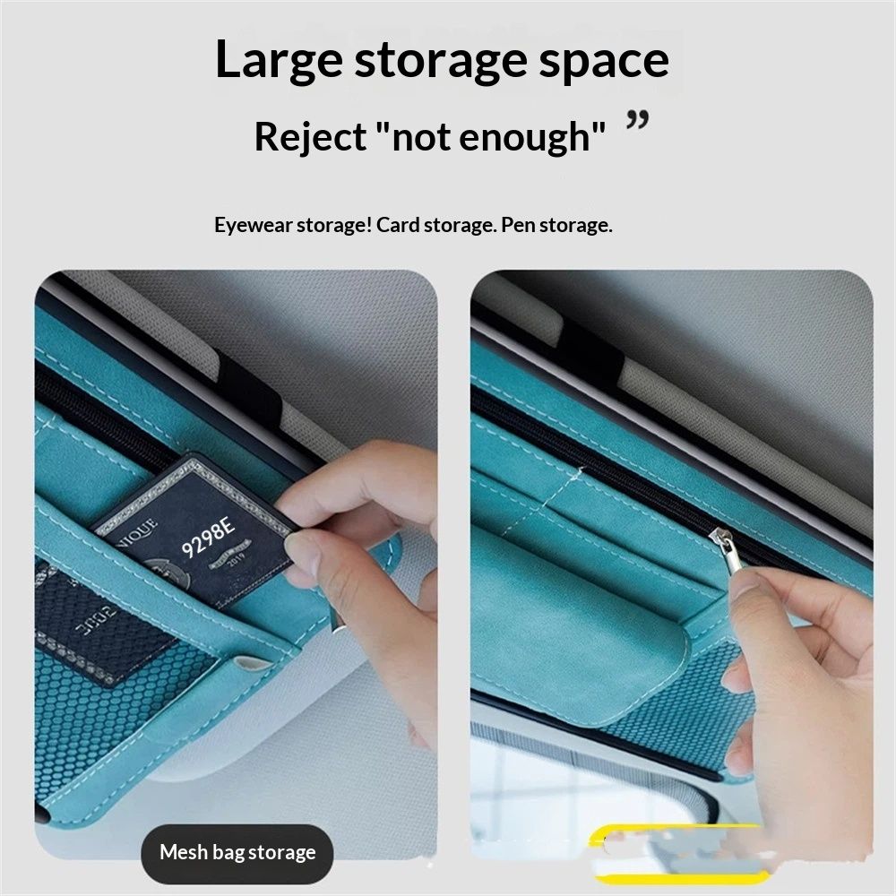 Car Sun Visor Organizer, Soft Leather Surface Eyeglasses Note Card Holder Car Storage Bag, Scratch-Resistant V1192-AZ-W-0772