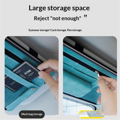 Car Sun Visor Organizer, Soft Leather Surface Eyeglasses Note Card Holder Car Storage Bag, Scratch-Resistant V1192-AZ-W-0772