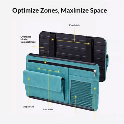 Car Sun Visor Organizer, Soft Leather Surface Eyeglasses Note Card Holder Car Storage Bag, Scratch-Resistant V1192-AZ-W-0772