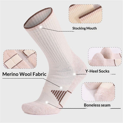 3 Pack Men's Wool Hiking Socks, Micro Crew Cushioned Hiking Walking Thermal Moisture Wicking Trekking Socks V1192-AZ-W-0784