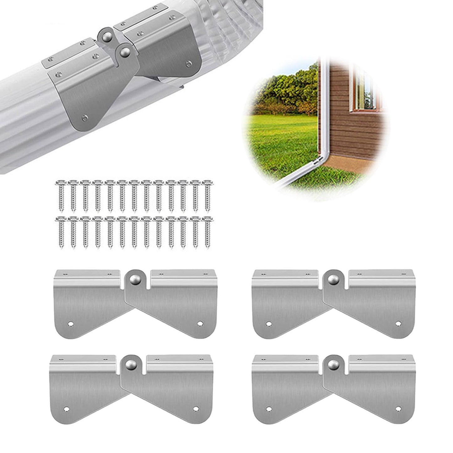 4Pcs Gutter Extension Hinge, Downspout Extension Flip-Up Hinge, Easy DIY Installation on Any Size Rectangle V1192-AZ-W-0788
