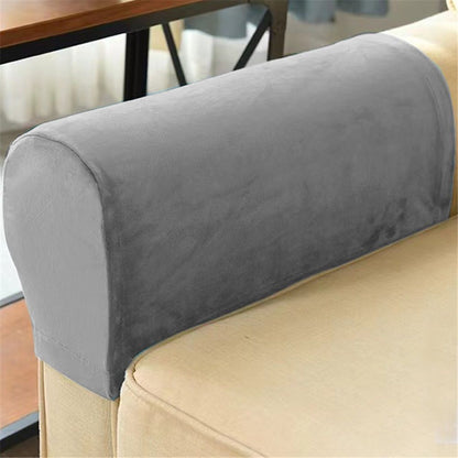 2 Pack Thick Velvet Stretch Armrest Covers for Chairs and Sofas - Non Slip, Grey Stretch Armrest Covers for V1192-AZ-W-0797