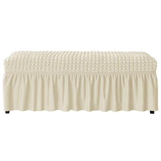 Dining Bench Cover with Skirt 32-47 inch Length Beige Stretch Seersucker Bench Seat Slipcover for Bedroom, V1192-AZ-W-0798