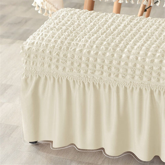 Dining Bench Cover with Skirt 32-47 inch Length Beige Stretch Seersucker Bench Seat Slipcover for Bedroom, V1192-AZ-W-0798