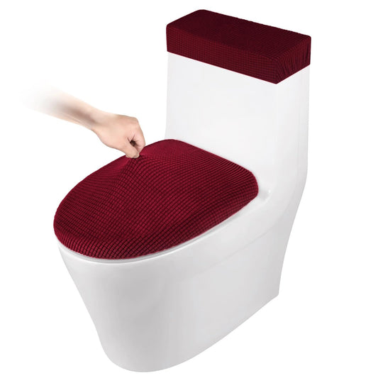 Stretch Velvet Toilet Lid Cover and Toilet Tank Lid Cover, Bathroom Super Soft Toilet Lid Cover Set Luxury V1192-AZ-W-0799
