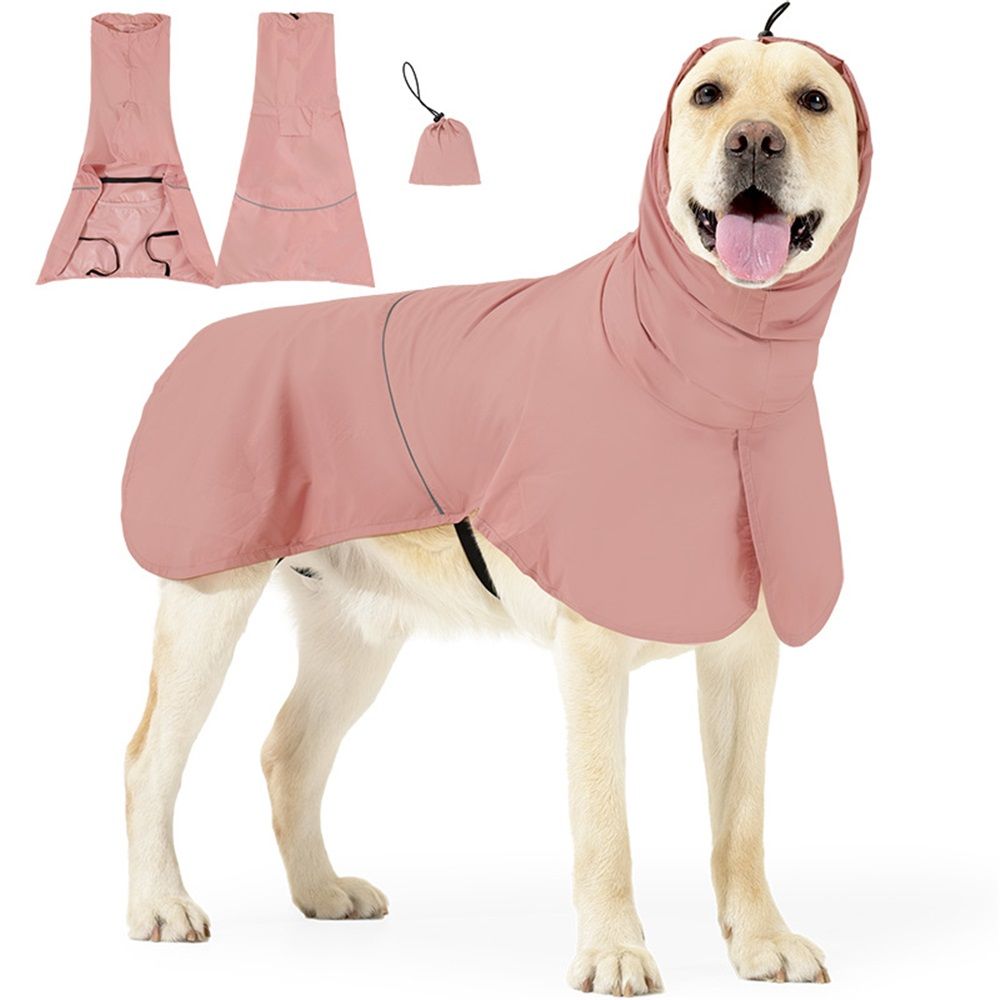 Reflective Dog Raincoat, Windproof & Waterproof Dog Rain Jacket, Adjustable Hooded Pet Poncho with Leash Hole V1192-AZ-W-0802