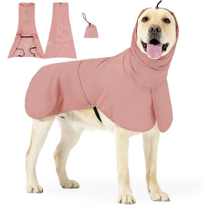 Reflective Dog Raincoat, Windproof & Waterproof Dog Rain Jacket, Adjustable Hooded Pet Poncho with Leash Hole V1192-AZ-W-0802