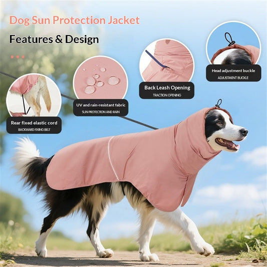 Reflective Dog Raincoat, Windproof & Waterproof Dog Rain Jacket, Adjustable Hooded Pet Poncho with Leash Hole V1192-AZ-W-0802