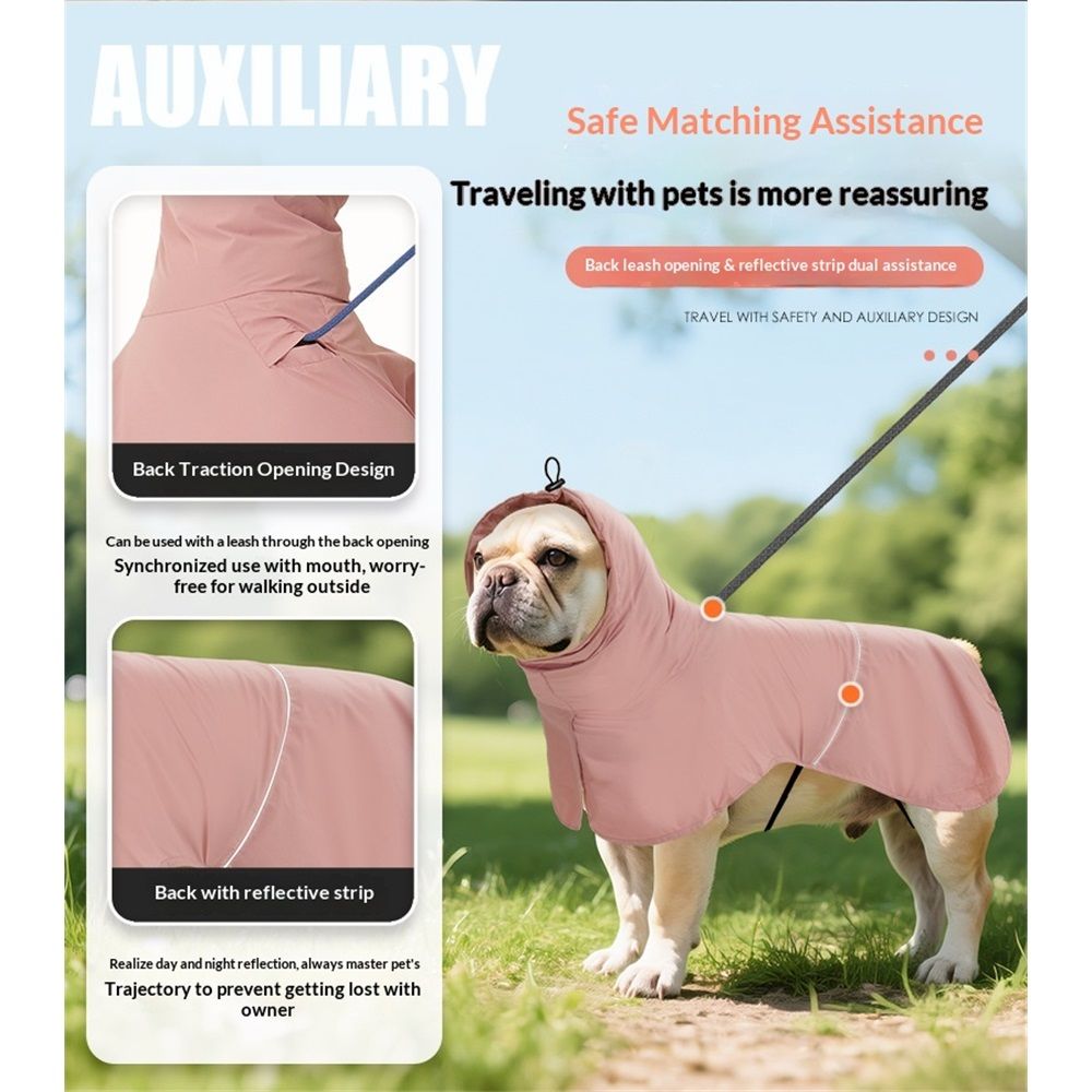 Reflective Dog Raincoat, Windproof & Waterproof Dog Rain Jacket, Adjustable Hooded Pet Poncho with Leash Hole V1192-AZ-W-0802