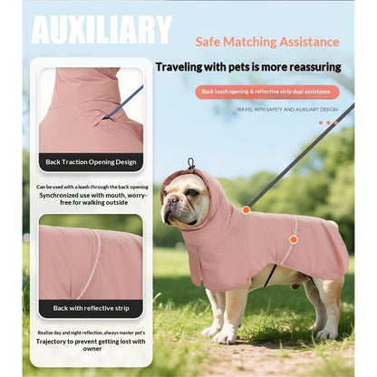 Reflective Dog Raincoat, Windproof & Waterproof Dog Rain Jacket, Adjustable Hooded Pet Poncho with Leash Hole V1192-AZ-W-0802