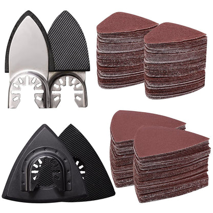 104Pcs Oscillating Tool Detail Sanding Pads Kit 2Pcs Triangle Sanding Pads and 2Pcs Finger Sanding Pad 100Pcs V1192-AZ-W-0812