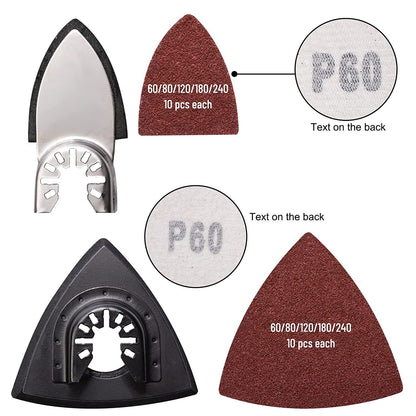 104Pcs Oscillating Tool Detail Sanding Pads Kit 2Pcs Triangle Sanding Pads and 2Pcs Finger Sanding Pad 100Pcs V1192-AZ-W-0812