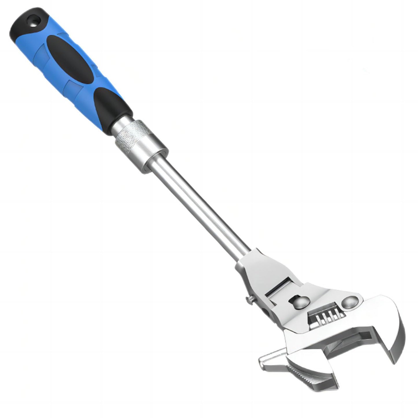 5 in 1 Flex Head Adjustable Wrench, Reversible Jaw Pipe Wrench with Retractable Extension Shank and 1800 V1192-AZ-W-0819