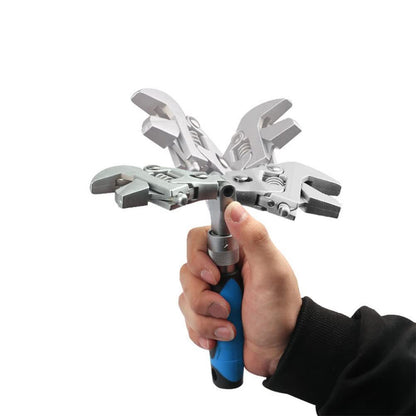 5 in 1 Flex Head Adjustable Wrench, Reversible Jaw Pipe Wrench with Retractable Extension Shank and 1800 V1192-AZ-W-0819