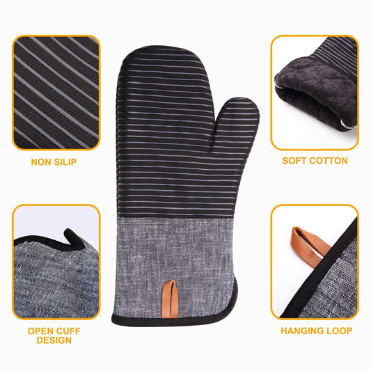 4PCS Oven Mitts and Pot Holders, Silicone Oven Gloves, Heat Resistant Oven Mitts Sets, Non-Slip Silicone V1192-AZ-W-0821