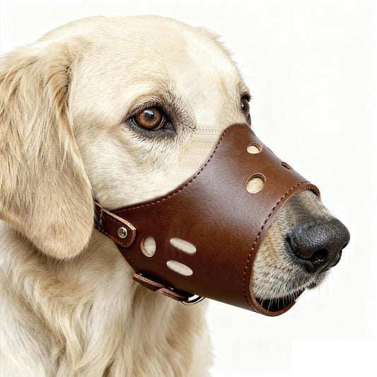 New Leather Pet Muzzle for Dogs Soft Breathable Dog Muzzles Prevent for Biting Barking Chewing (brown) L V1192-AZ-W-0825