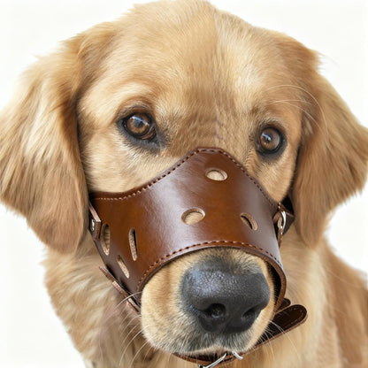 New Leather Pet Muzzle for Dogs Soft Breathable Dog Muzzles Prevent for Biting Barking Chewing (brown) L V1192-AZ-W-0825