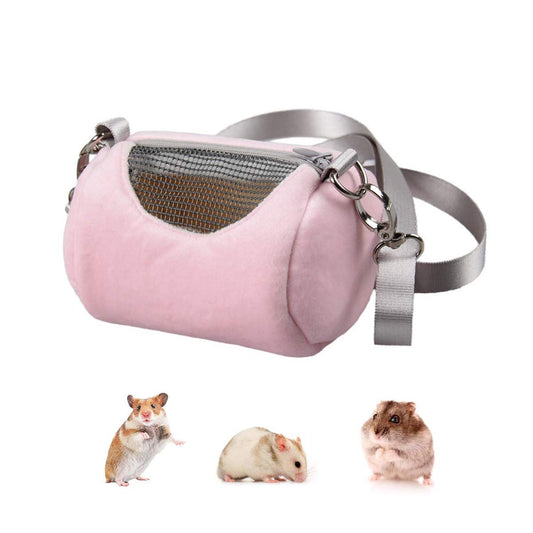 Dwarf Hamster Carrier Bag Portable Cylinder Warm Outdoor Bag with Adjustable Single Shoulder Strap (Pink) V1192-AZ-W-0827