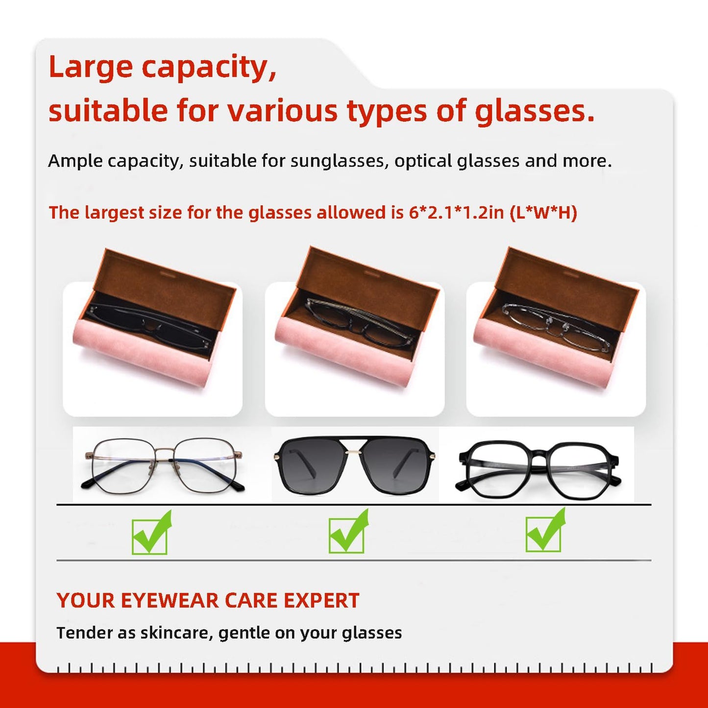 Glasses Case for 2 Storage Portable Compact Slim Two-Piece Soft Case Hard Case, Sunglasses Box Large Capacity V1192-AZ-W-0848
