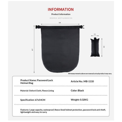Motorcycle Helmet Bag Helmet Storage Bag with Combination Lock Waterproof Lightweight Durable polyester V1192-AZ-W-0850