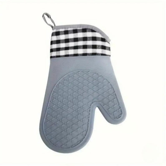 1 pair Soft Silicone Oven Mitts, Heat Resistant and Waterproof Cooking Gloves, Thick Cotton Lining, Flexible V1192-AZ-W-0856
