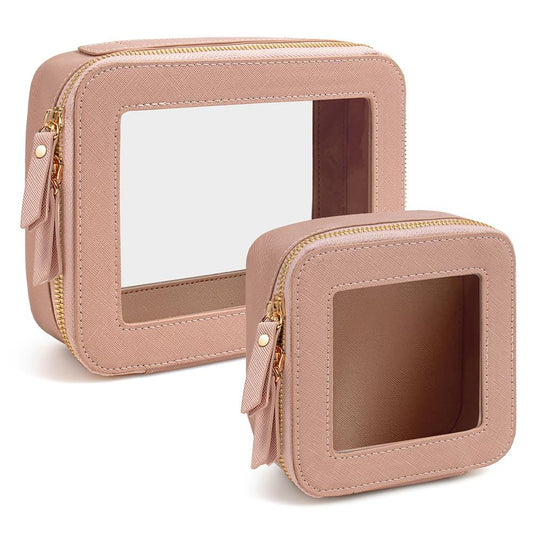 2pcs Travel Clear Makeup Bag Set, Cosmetic Bag Case with Zipper Portable Makeup Pouch Toiletry Bag Women V1192-AZ-W-0875