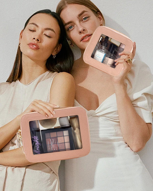 2pcs Travel Clear Makeup Bag Set, Cosmetic Bag Case with Zipper Portable Makeup Pouch Toiletry Bag Women V1192-AZ-W-0875
