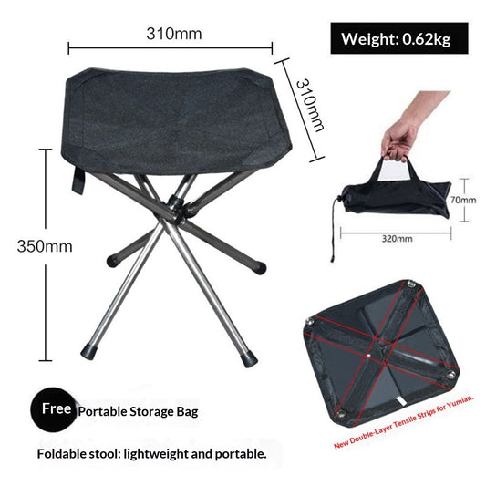 Ultra-Lightweight Stainless Steel Folding Camping Stool - Compact Portable Backpacking Stool with Carry Bag V1192-AZ-W-0900