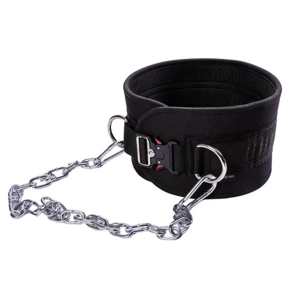 Pull-up Belt Weighted Dip Belt with Chain Double D-ring Weightlifting Back Support Strap Home Gym Equipment V1192-AZ-W-0903