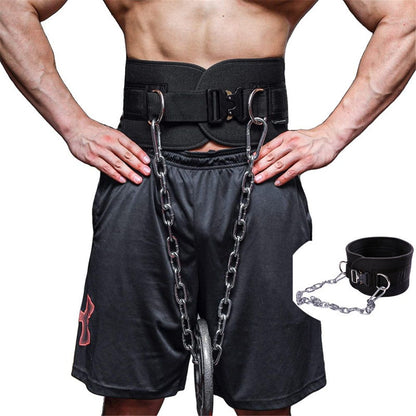 Pull-up Belt Weighted Dip Belt with Chain Double D-ring Weightlifting Back Support Strap Home Gym Equipment V1192-AZ-W-0903