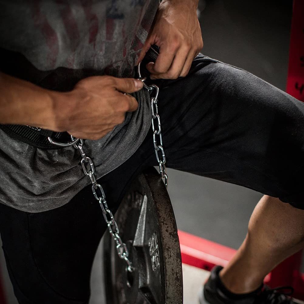 Pull-up Belt Weighted Dip Belt with Chain Double D-ring Weightlifting Back Support Strap Home Gym Equipment V1192-AZ-W-0903
