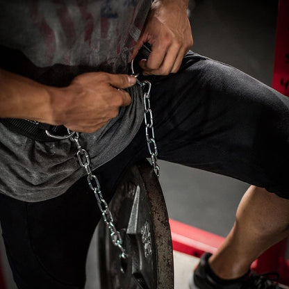 Pull-up Belt Weighted Dip Belt with Chain Double D-ring Weightlifting Back Support Strap Home Gym Equipment V1192-AZ-W-0903