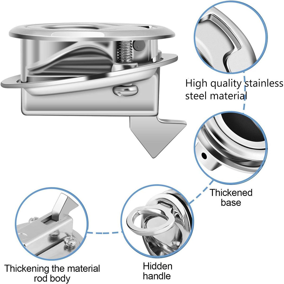 Flush Pull Slam Latch Stainless Steel Round Pull Latch for RV Boat Deck Hatch Door Cabinet Hardware Door V1192-AZ-W-0908