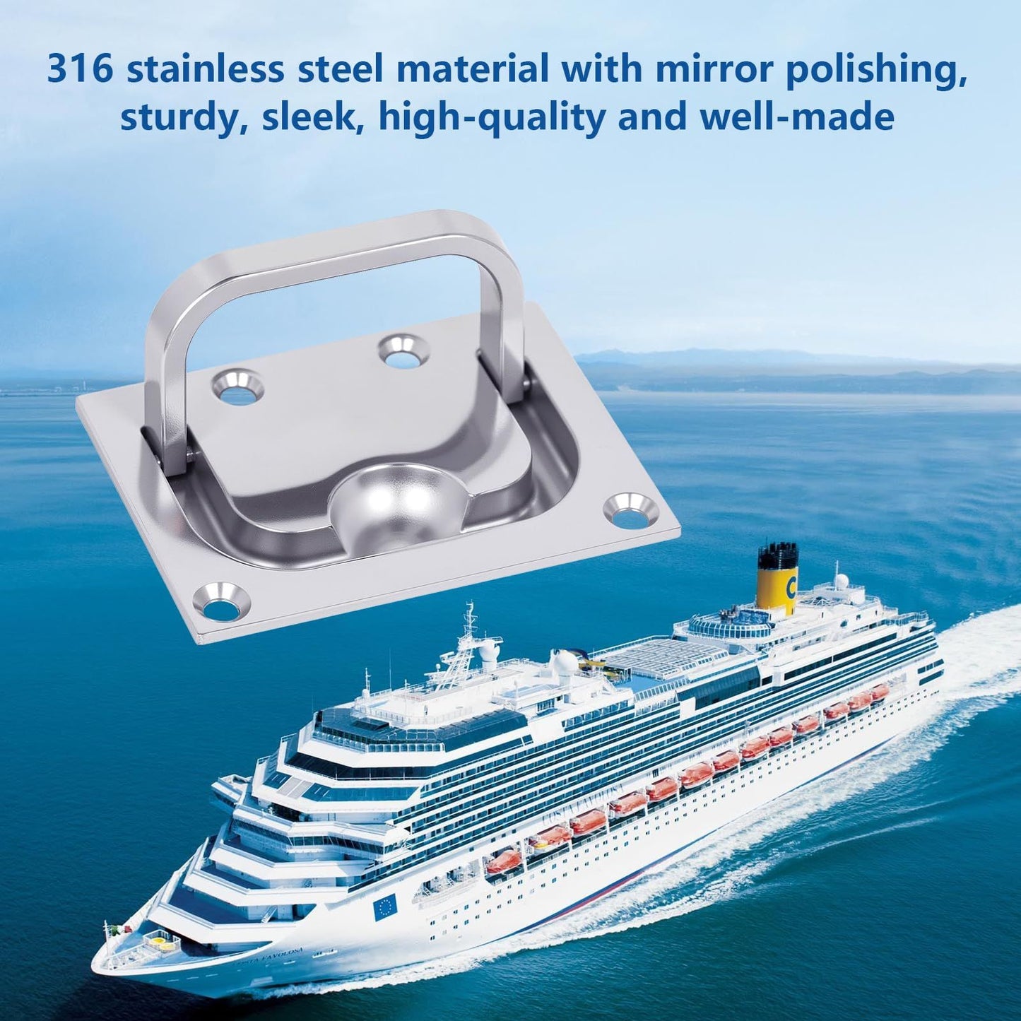 316 Stainless Steel Hatch Pull Flush Lift Boat Ring Hatches Pull Handle with Mount Screws for Boat Deck Hatch V1192-AZ-W-0909