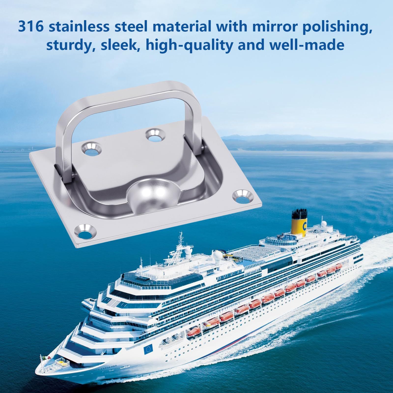 316 Stainless Steel Hatch Pull Flush Lift Boat Ring Hatches Pull Handle with Mount Screws for Boat Deck Hatch V1192-AZ-W-0909