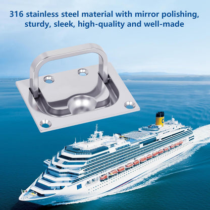 316 Stainless Steel Hatch Pull Flush Lift Boat Ring Hatches Pull Handle with Mount Screws for Boat Deck Hatch V1192-AZ-W-0909