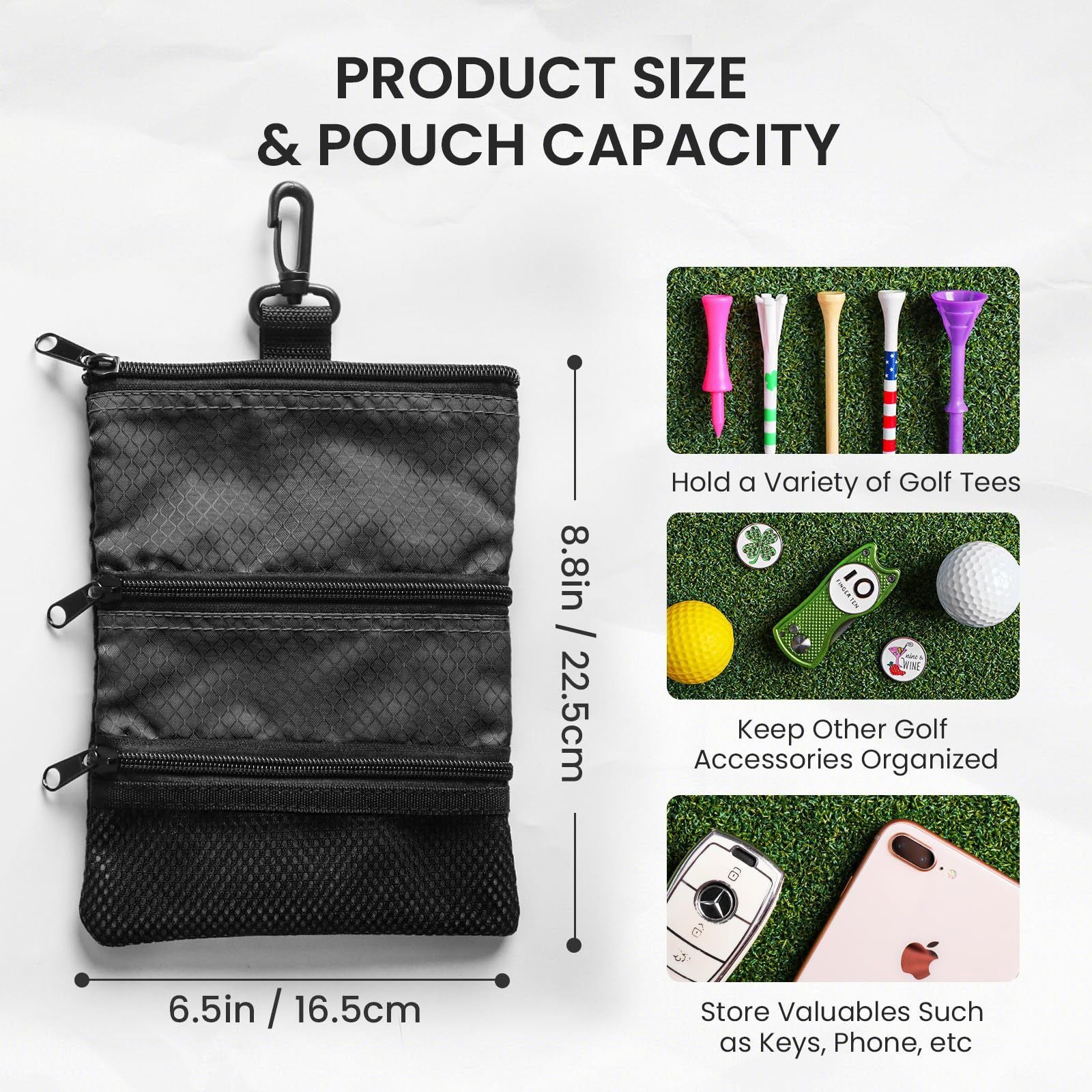 Golf Tee Bag - Store Your tees, Golf Balls, scorecard, and Pencil. Great Gift for Golfers! 2pcs(Only a single V1192-AZ-W-0917