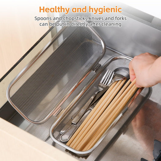 Dishwasher Basket, Stainless Steel Dishwasher Silverware Basket, Replacement Utensil Rectangular Mesh Drain V1192-AZ-W-0923