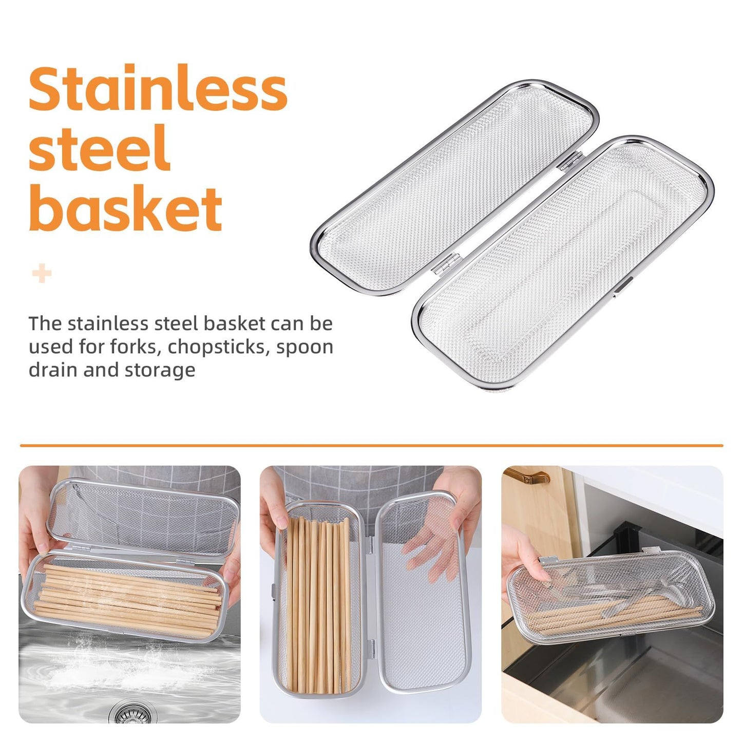Dishwasher Basket, Stainless Steel Dishwasher Silverware Basket, Replacement Utensil Rectangular Mesh Drain V1192-AZ-W-0923