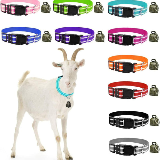 10 Pack Reflective Goat Collar with Crisp Bells,Adjustable Nylon Sheep Collar with Anti-Lost Grazing Copper V1192-AZ-W-0929