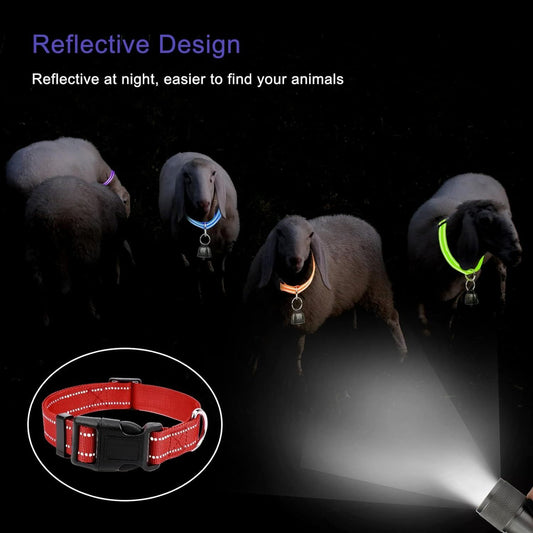 10 Pack Reflective Goat Collar with Crisp Bells,Adjustable Nylon Sheep Collar with Anti-Lost Grazing Copper V1192-AZ-W-0929