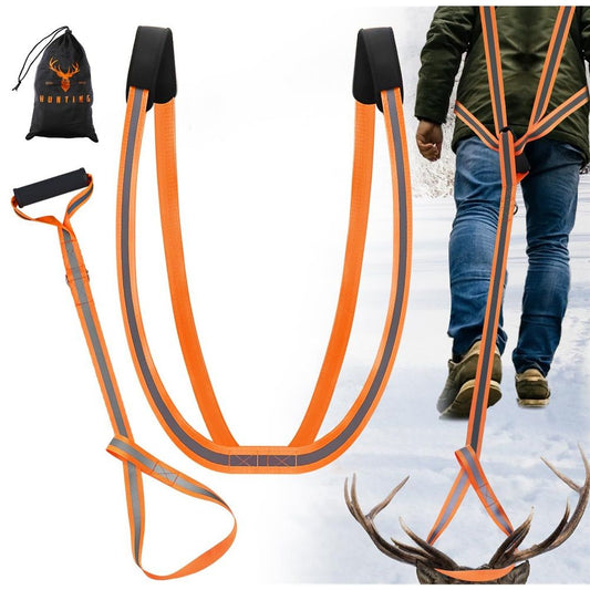 Deer Drag Harness & Rope - Heavy Duty 480lbs Capacity, Reflective Orange Hunting Gear with Comfortable V1192-AZ-W-0930