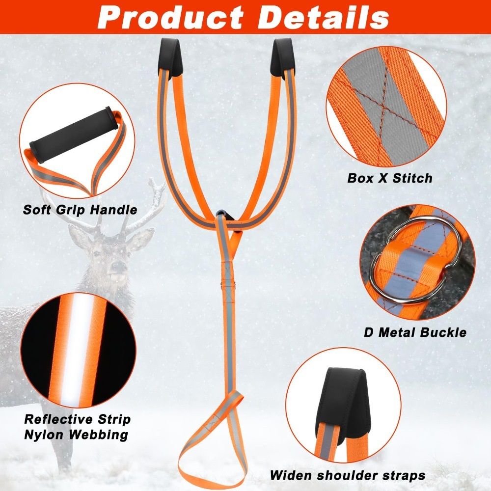 Deer Drag Harness & Rope - Heavy Duty 480lbs Capacity, Reflective Orange Hunting Gear with Comfortable V1192-AZ-W-0930