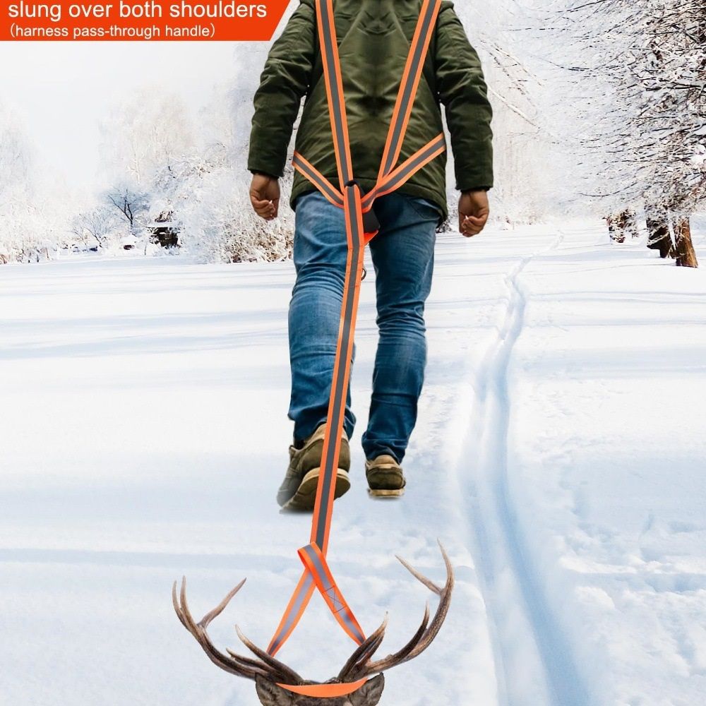 Deer Drag Harness & Rope - Heavy Duty 480lbs Capacity, Reflective Orange Hunting Gear with Comfortable V1192-AZ-W-0930