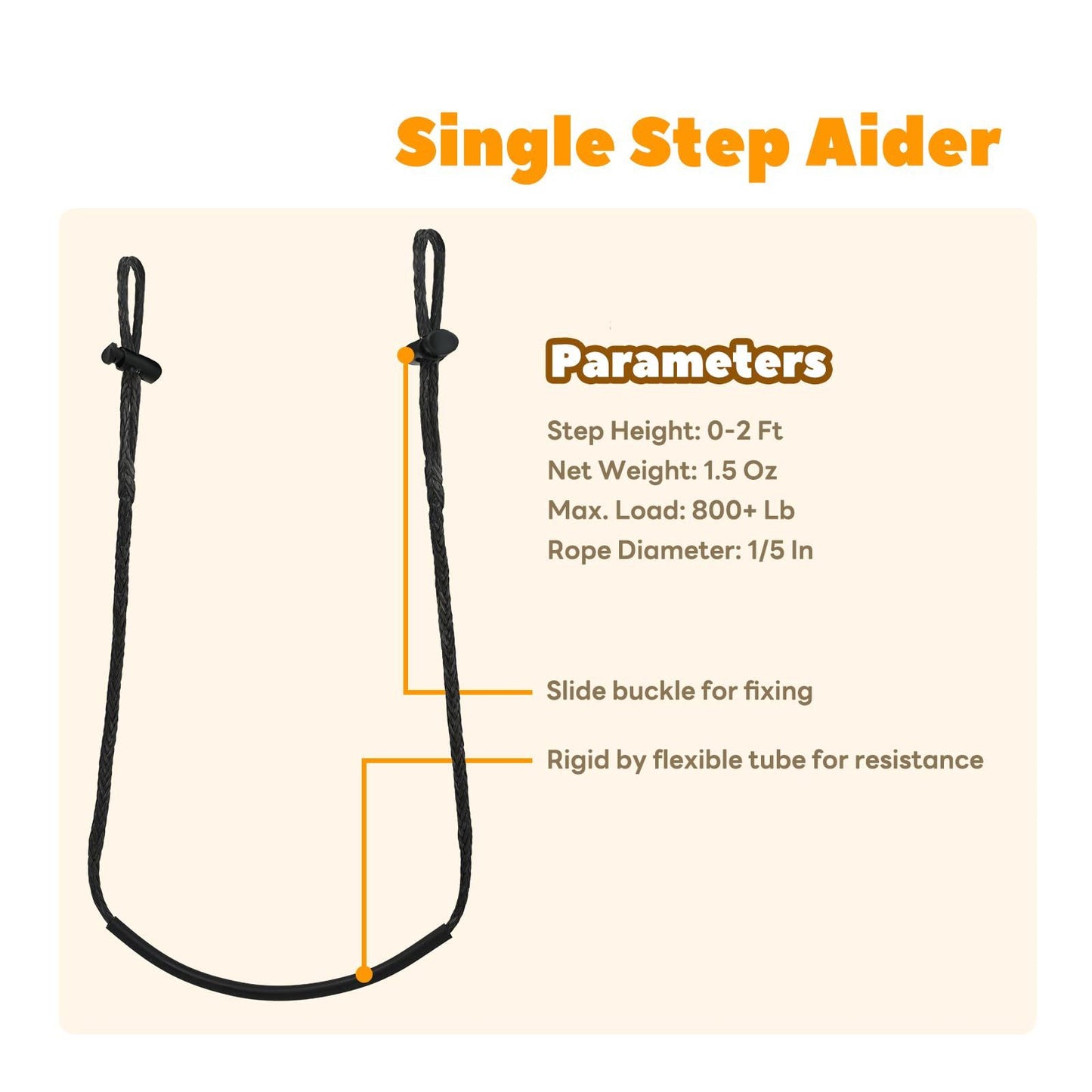 Climbing Stick Aider for Hunting, Daisy Chain Single Step Aider, Hand-Braided Lightweight Rope Ladder Tree V1192-AZ-W-0935