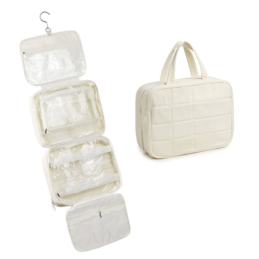 Toiletry Bag Hanging Travel Makeup Organizer Cosmetic Bag Makeup Bag for Full Sized Toiletries, Large beige V1192-AZ-W-0944