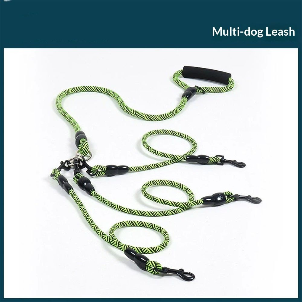 3 Dog Leash No Tangle, Heavy Duty Splitter Coupler, Reflective Strong Triple Multi Way Lead Split, Soft V1192-AZ-W-0946
